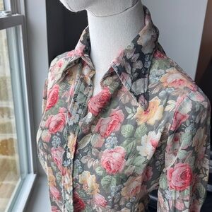 VTG 70s Sheer Floral Button-Up Blouse